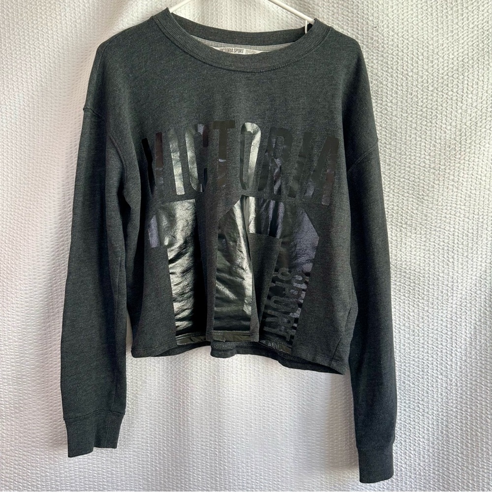 Victoria Secret Victoria Sport Cropped Sweatshirt Gray Black Pullover Medium